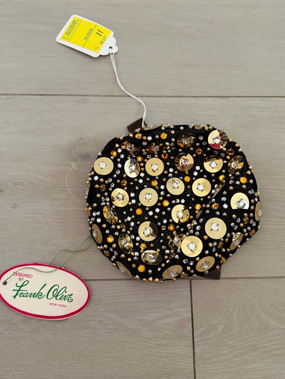 Vintage Frank Olive Black and Gold Sequin Skullcap